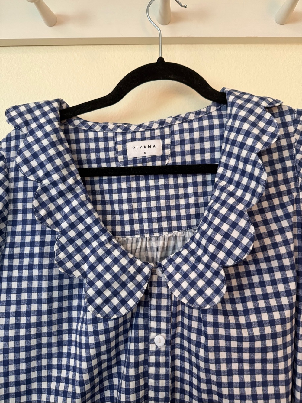 Piyama Blue Gingham Button-Front Dress with Peter Pan Collar - Picture 4 of 6